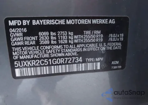 2016 BMW X5 Sdrive35I from USA, damaged, VIN 5UXKR2C51G0R72734